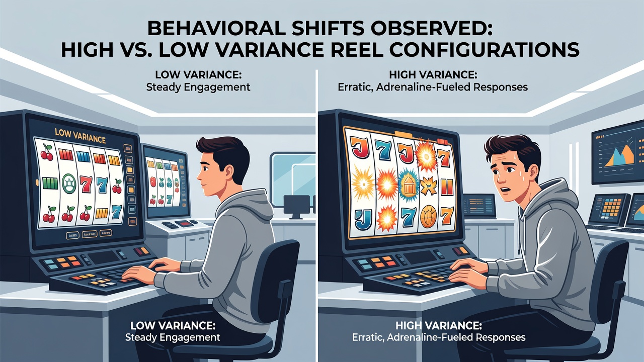 Analytics dashboard highlighting behavioral metrics for high versus low variance slot play