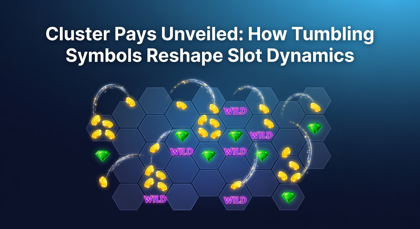 Vibrant slot screen showing cascading clusters of colorful symbols exploding into multiple wins