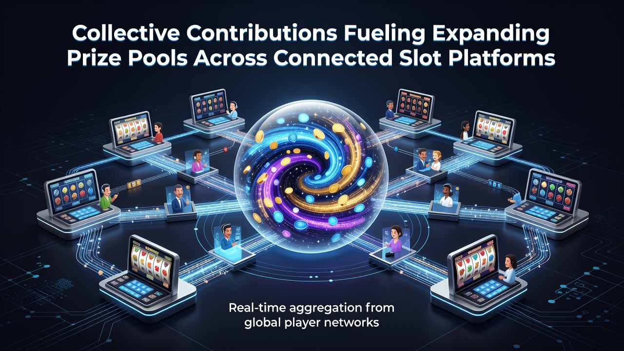 Networked slot platforms showing interconnected prize pools and player contributions across multiple devices