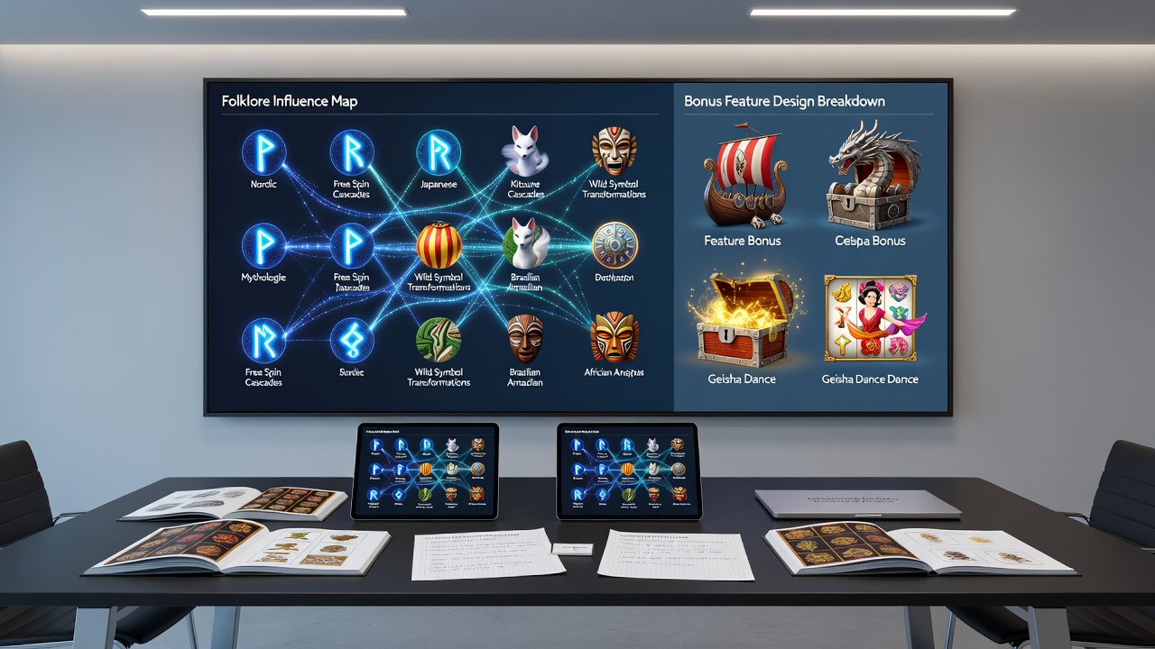 Mobile slot interface displaying folklore-inspired bonus features with cultural symbols from multiple regions