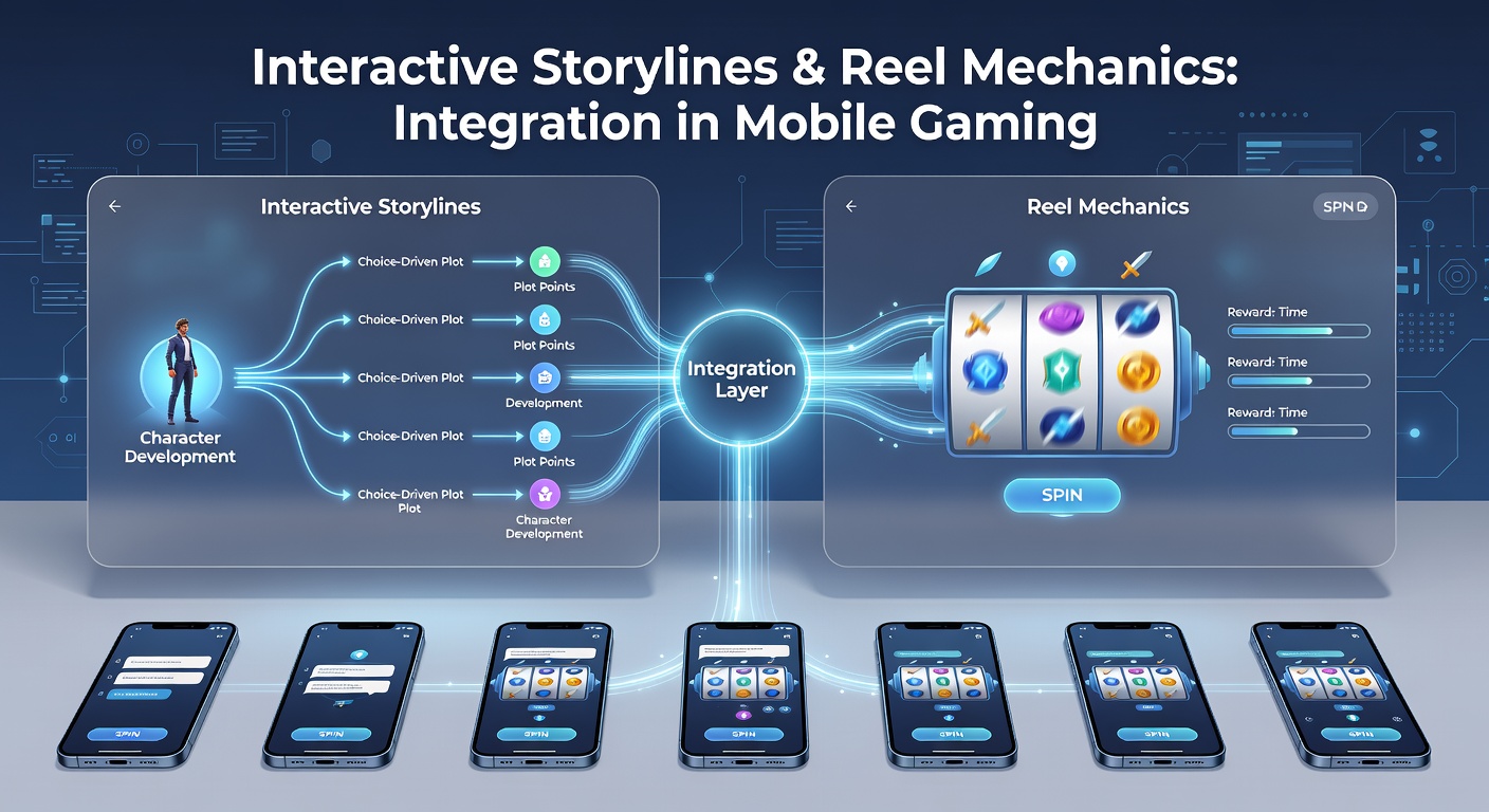 Close-up view of a mobile reel interface with story branch selection panels integrated alongside symbol positions