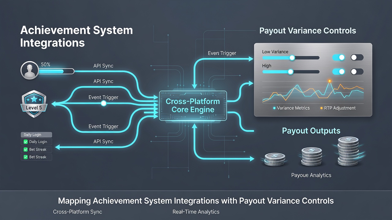 Screenshot of cross-platform dashboard displaying achievement progress linked to variance settings in a gambling application