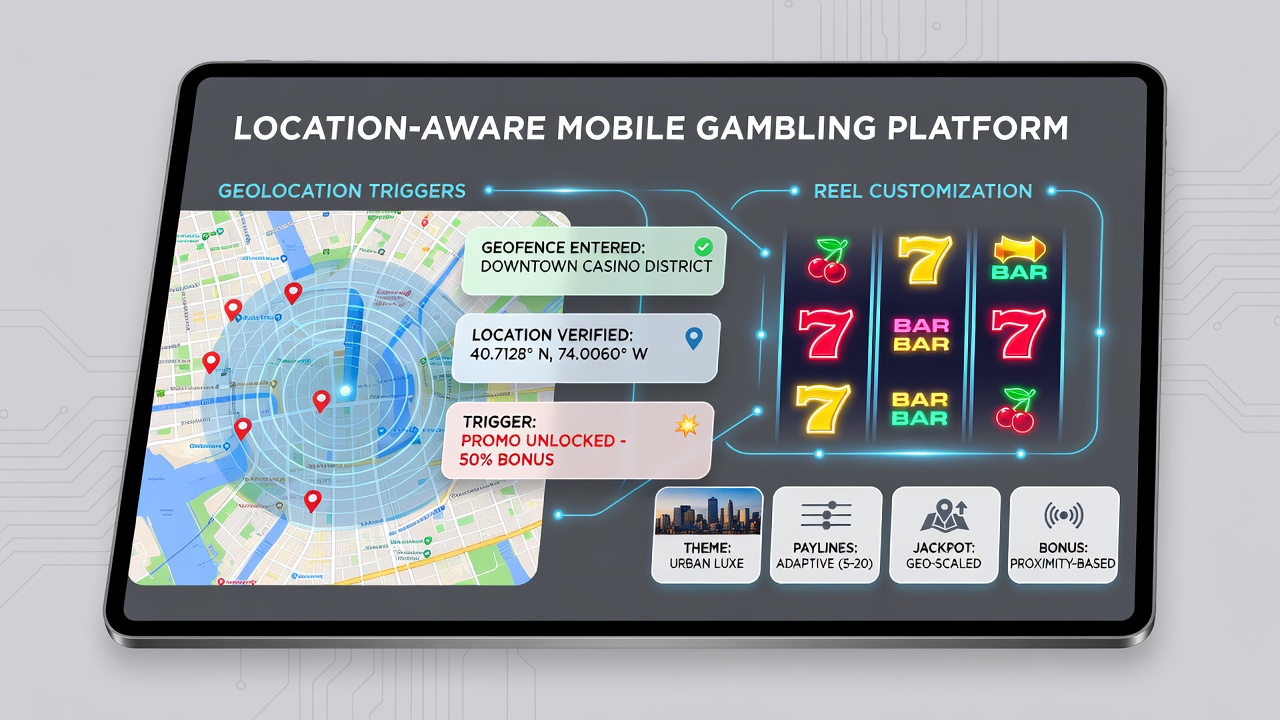 Mobile interface displaying customized reels triggered by location data during active play session