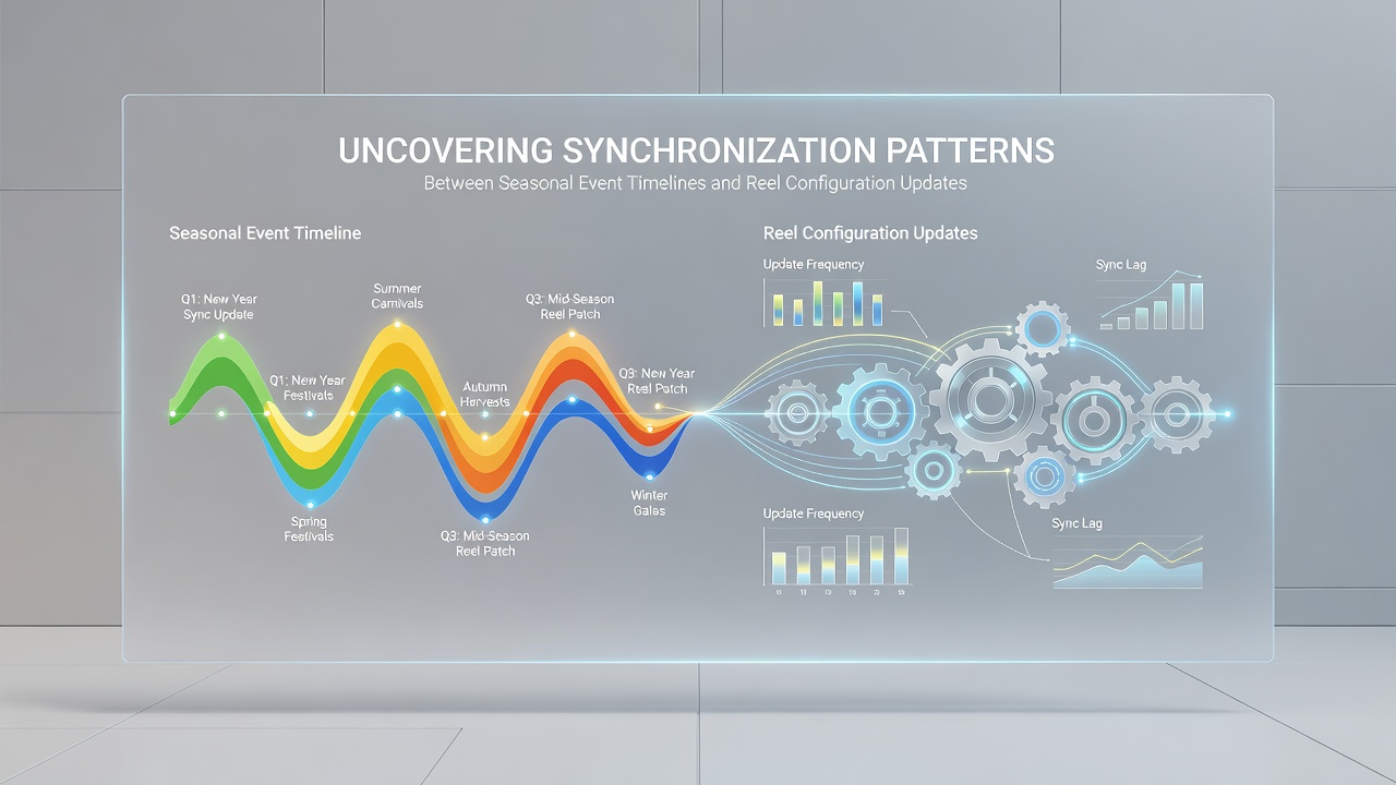 Developer dashboard showing timeline synchronization between seasonal events and reel configuration changes in mobile gaming